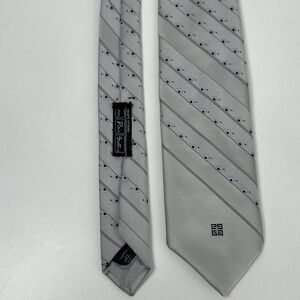 Givenchy Neck Tie Silver Grey Blue Diagonal Stripe Embroidered Dots Carson Pirie
